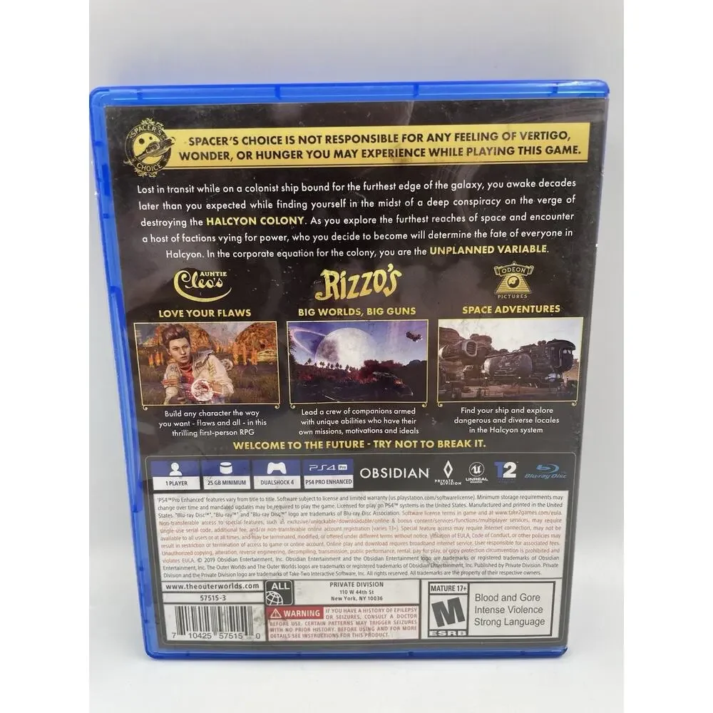 The Outer Worlds Sony PlayStation 4 Complete in Box with Manual 2019